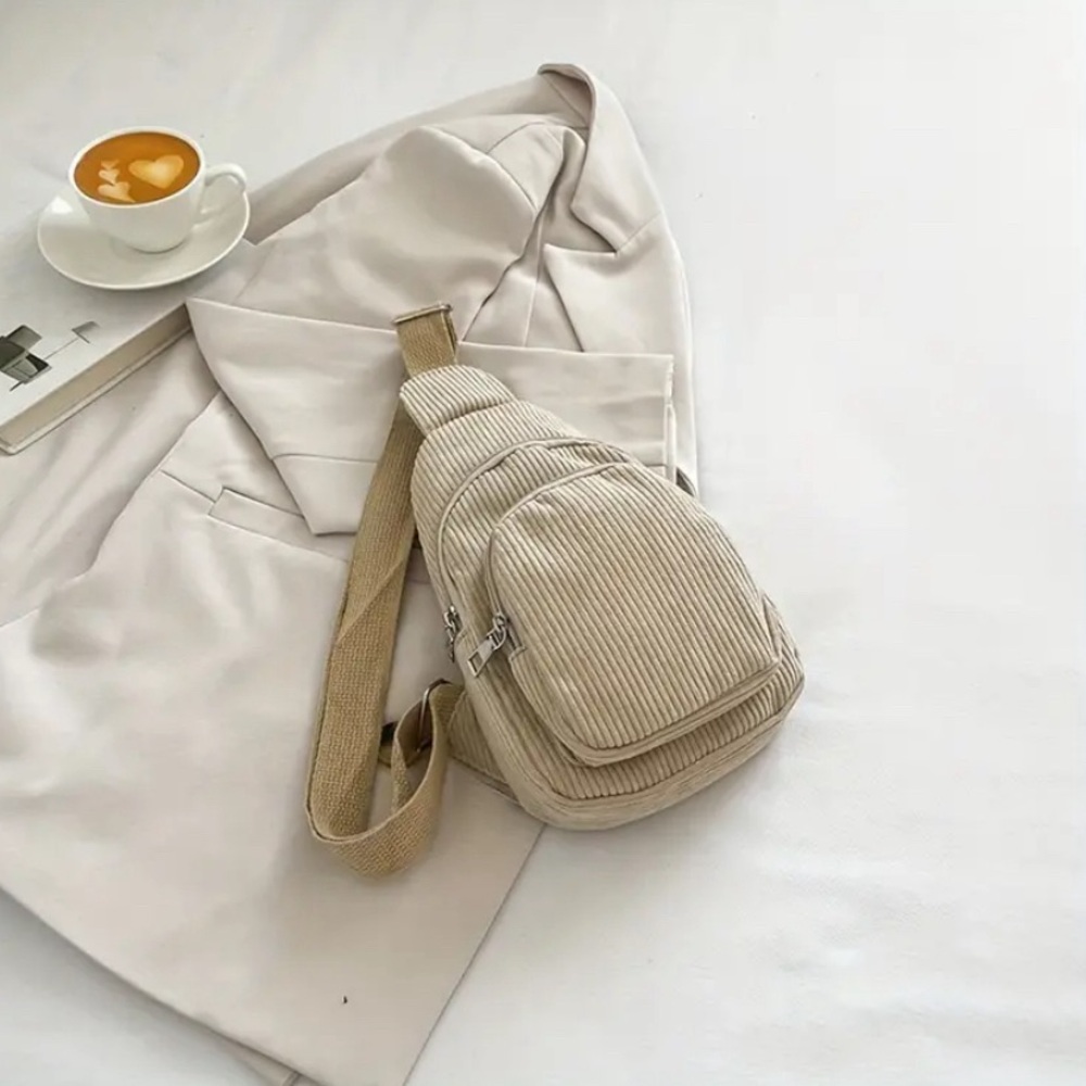 Beige corduroy crossbody bag